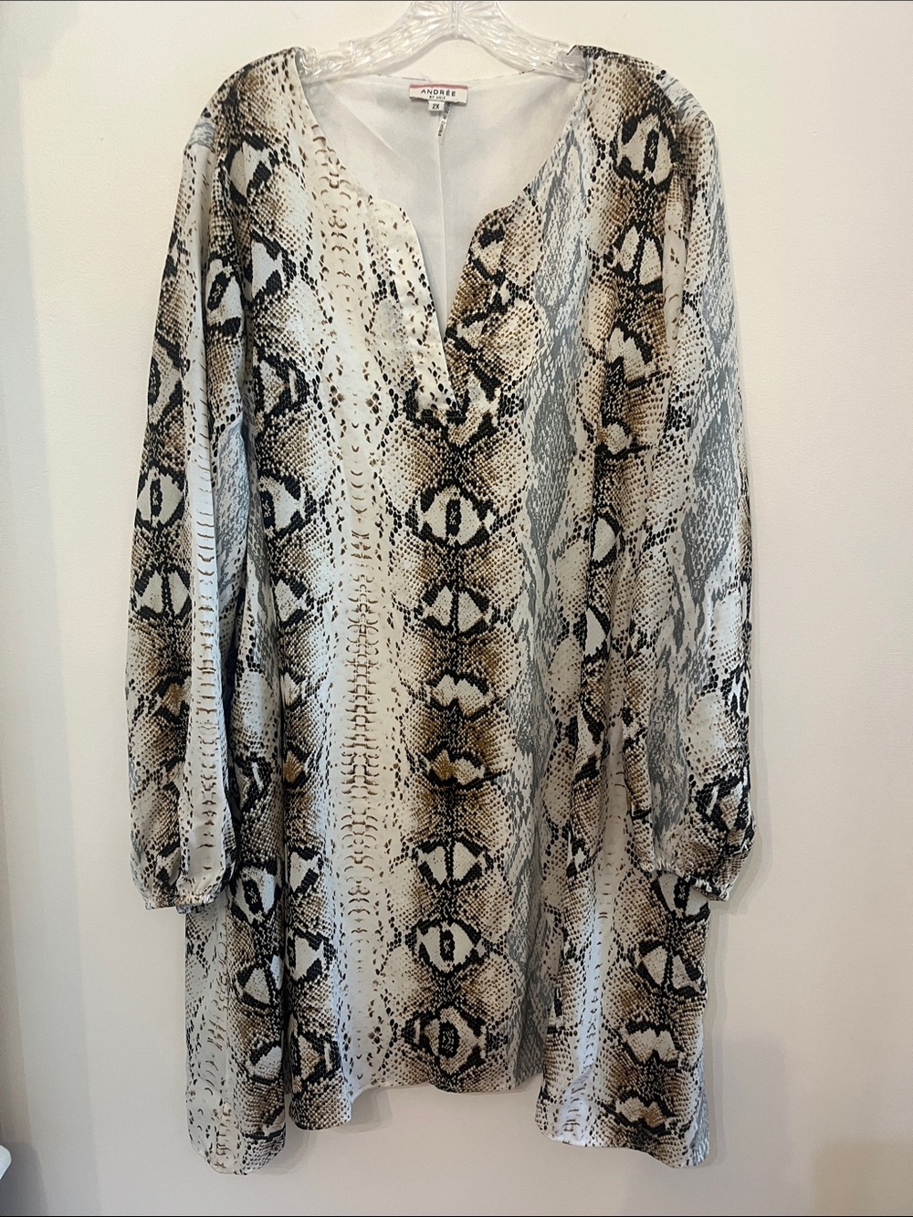 ANDREE BY UNIT Beige, Black & Cream Snake-Print Tunic Dress Sz 2X